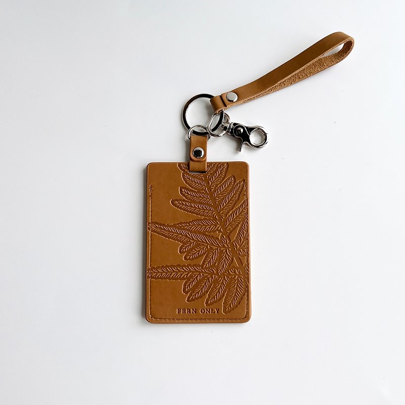 Fern Pattern Leather Card Holder / strap - Pteris semipinnata Linn. - ID & Badge Holders - Genuine Leather Brown