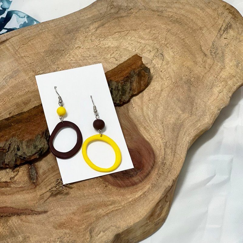 Yellow coffee with earrings/ pair - Earrings & Clip-ons - Pottery Yellow