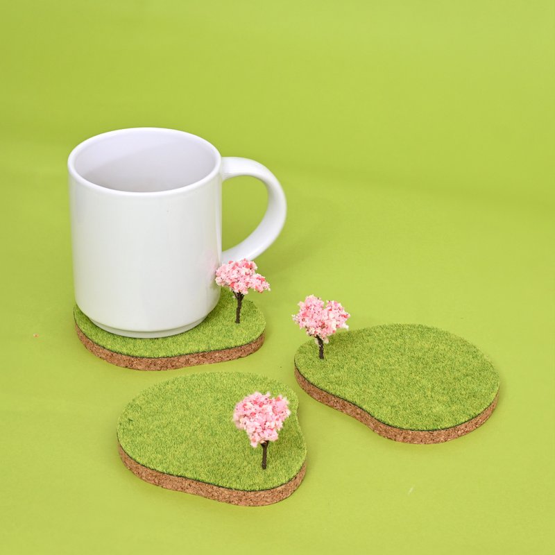 Shibaful Sakura Coaster - Coasters - Cork & Pine Wood Green