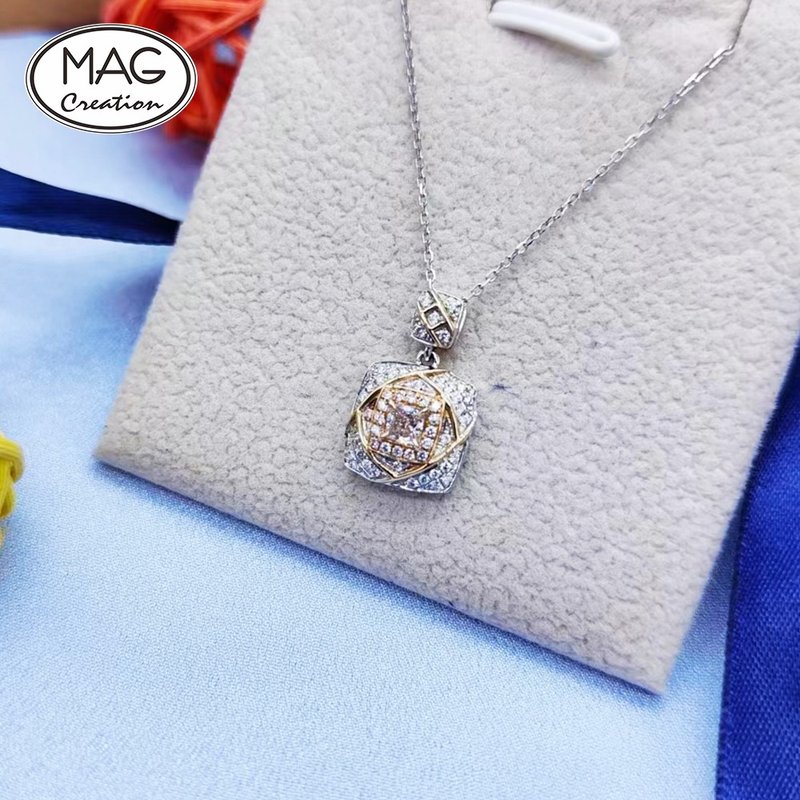 Yellow Diamond Series | 18K White Gold Diamond Sachet Pendant Necklace - สร้อยคอ - เครื่องประดับ 