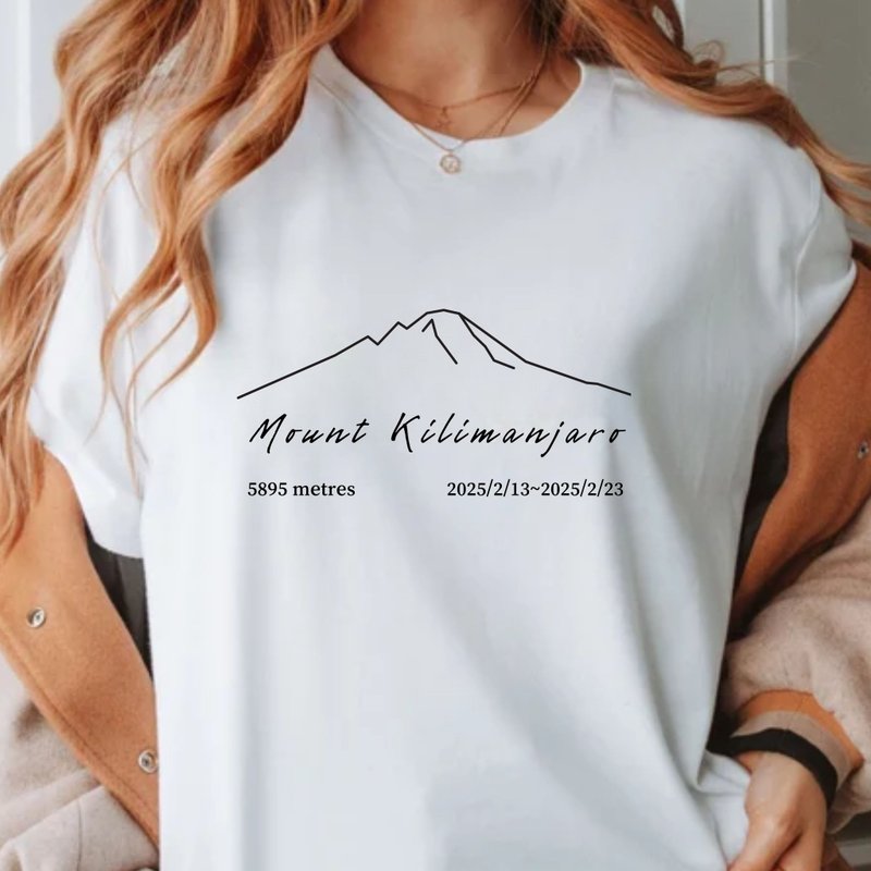 Mount Kilimanjaro 文字系列 中性短袖上衣 健行登山戶外愛 - 女 T 恤 - 棉．麻 白色