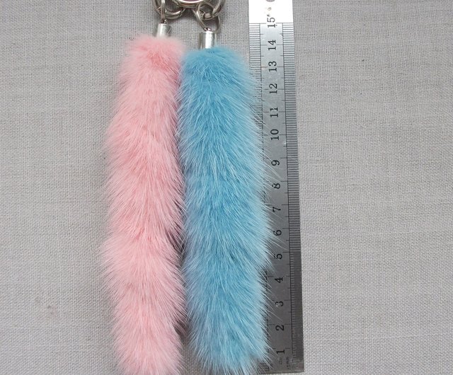 Pink mink tail keychain for keys or bags - Shop BROSHKI-KROSHKI