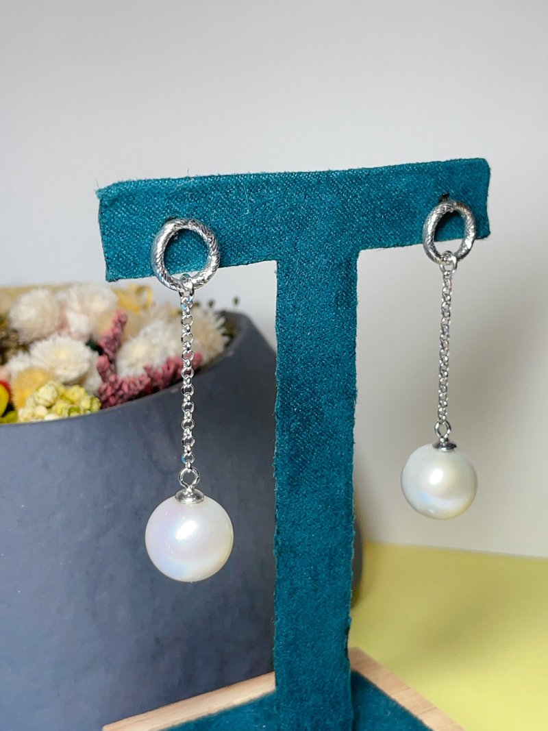 Sterling silver 12mm fresh water Pearl earring - ต่างหู - เงินแท้ ขาว