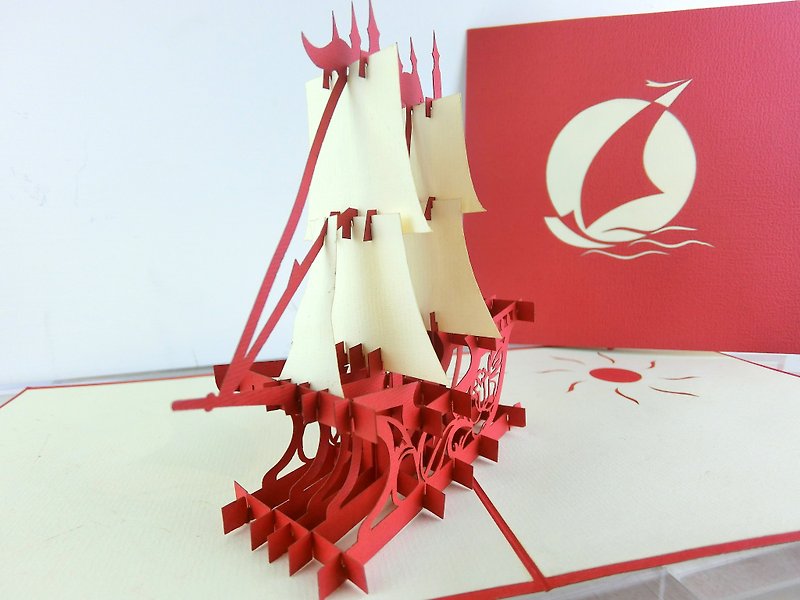 3D帆船立體卡片 - 卡片/明信片 - 紙 紅色