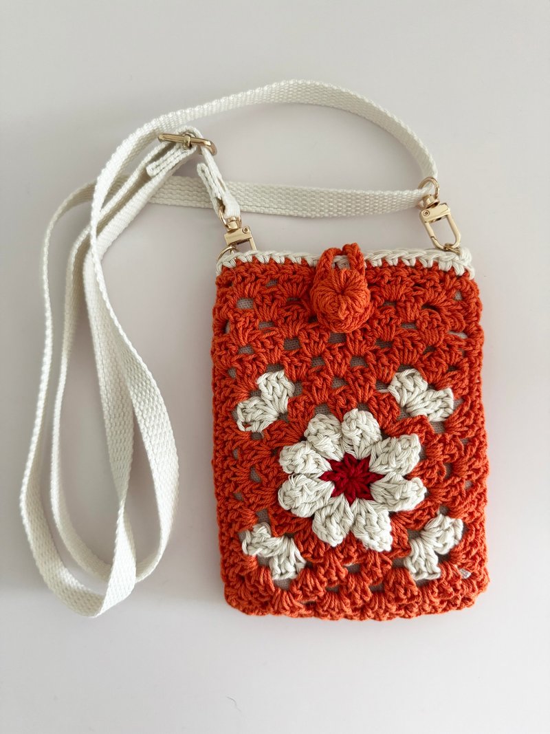 Crochet crossbody mobile pouch - Messenger Bags & Sling Bags - Cotton & Hemp Orange