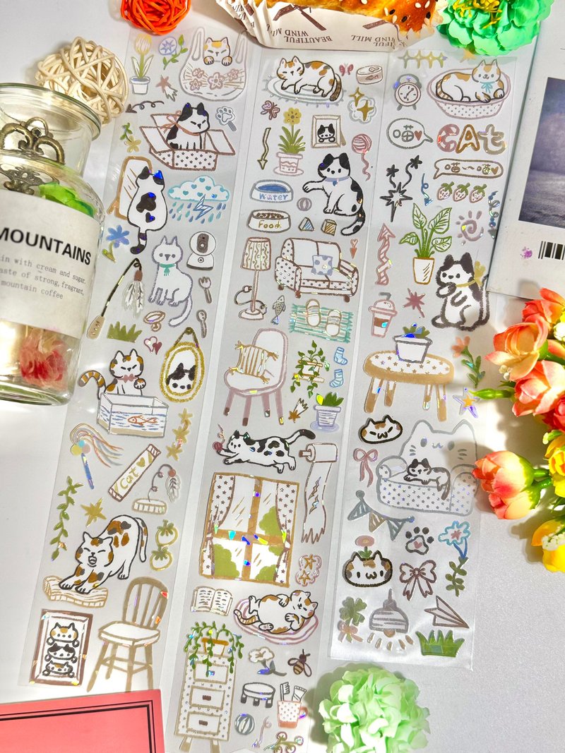 宅家小貓 PET 紙膠帶 白墨貝殼光 9.9米卷 - 紙膠帶/和紙/PET - 塑膠 多色