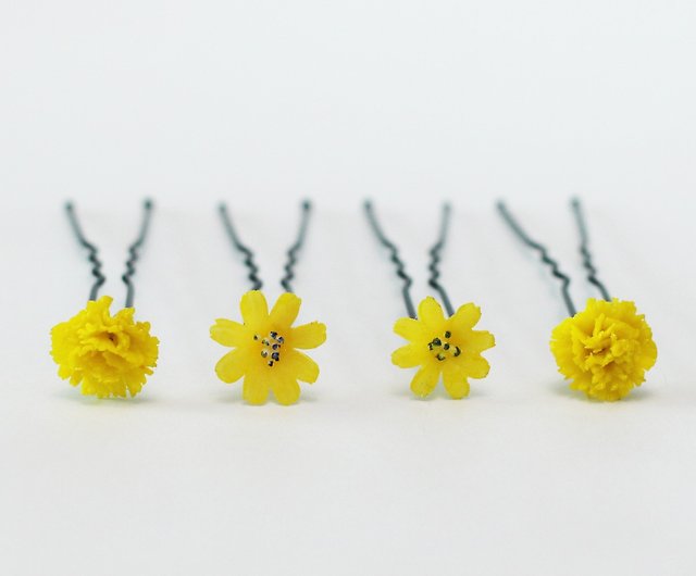 パミカリエ 手作りレジン粘土 春夏の黄色い花のヘアピン ショップ パーミキャリー ヘアアクセサリー Pinkoi