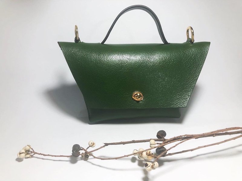 Designer original design green handmade leather small side bag - Messenger Bags & Sling Bags - Genuine Leather Green