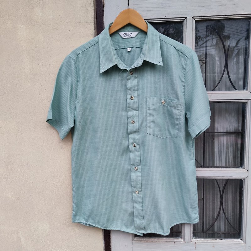 Vintage 80s Arrow  Sport Single Needle Button Down Shirt Striped - Men's Shirts - Cotton & Hemp Green