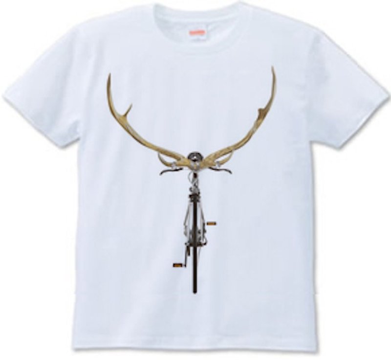 Ezo deer bicycle (T-shirt white / ash) - Men's T-Shirts & Tops - Cotton & Hemp White
