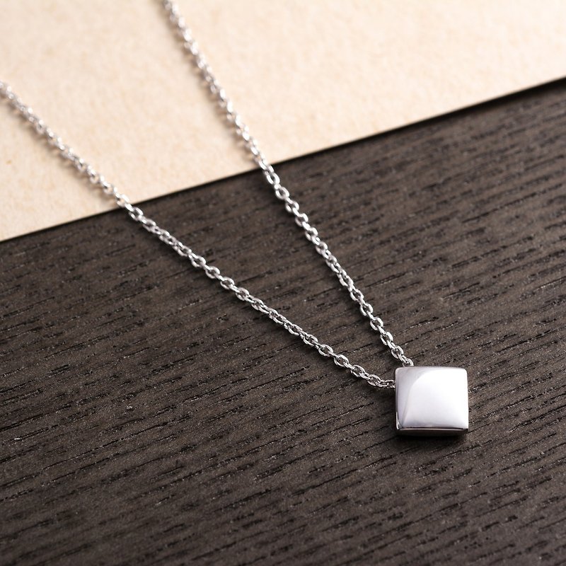 Geometric solid square pendant - Necklaces - Other Metals Silver