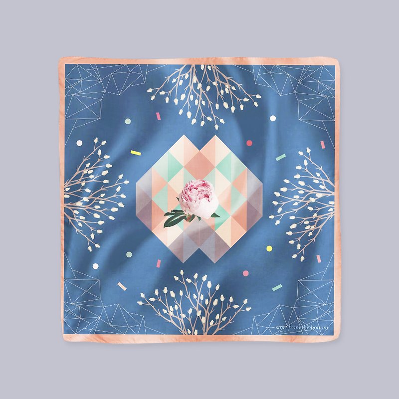 Illustrated Scarf - When The Ocean Blooms - 絲巾 - 聚酯纖維 藍色