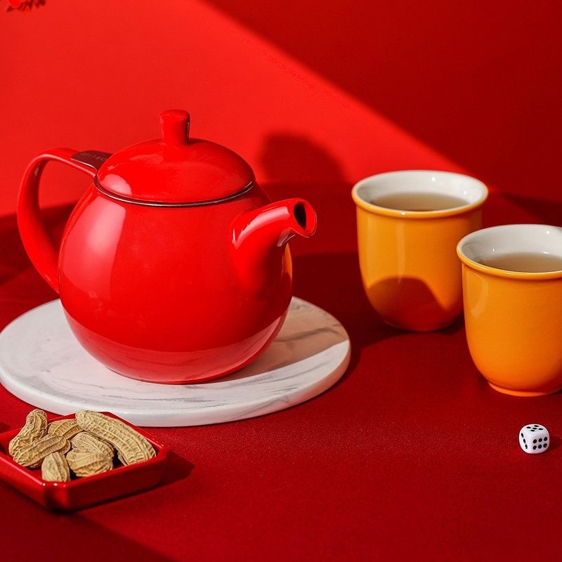 [Holiday Gift] American FORLIFE Round Teapot - Red - ถ้วย - เครื่องลายคราม สีแดง