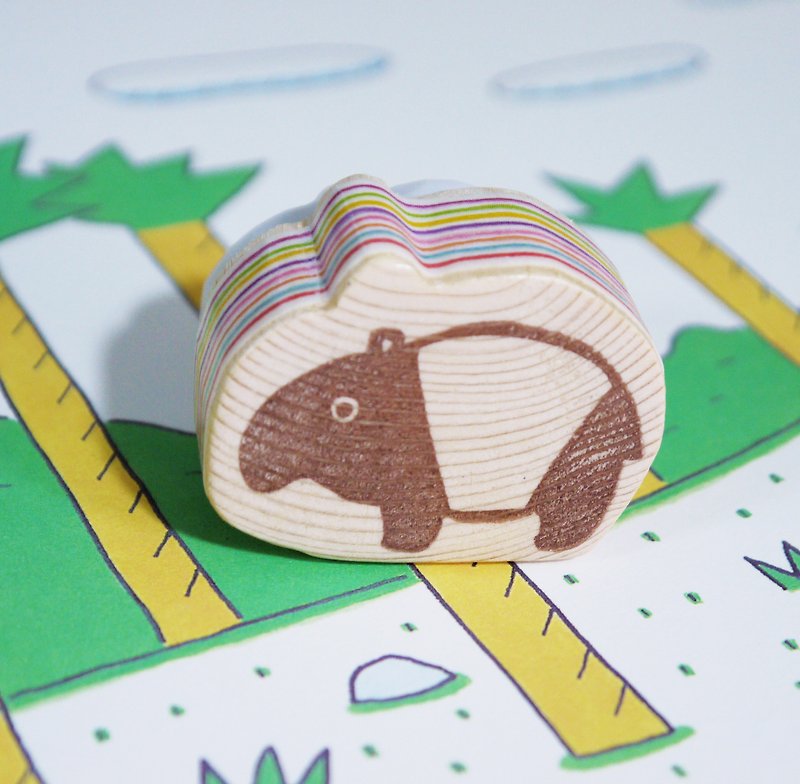 Hand-carved rubber stamp_Malay Tapir Accompanying Stamp (Unit: 1) - Stamps & Stamp Pads - Rubber Multicolor