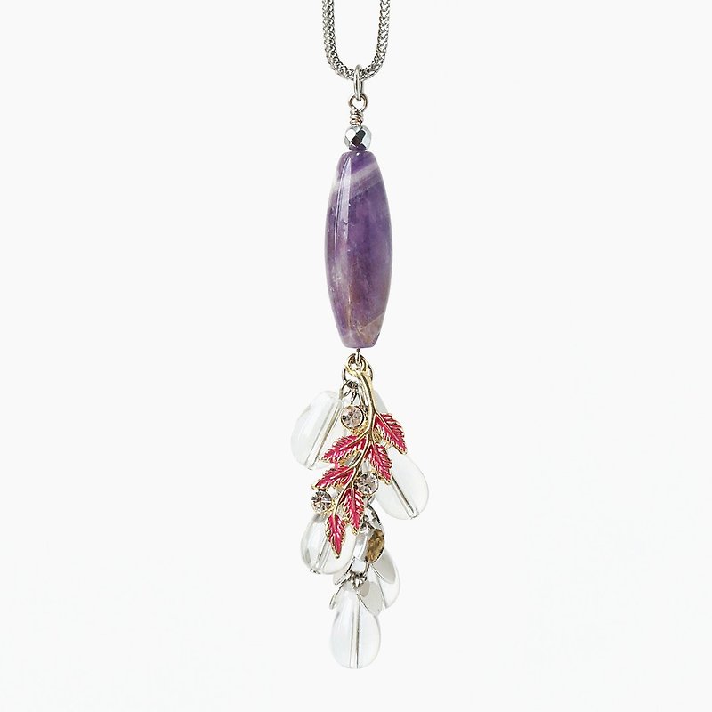 Healing Crystal Amethyst and Clear Quartz Necklace, February Birthstone - Necklaces - Semi-Precious Stones Purple