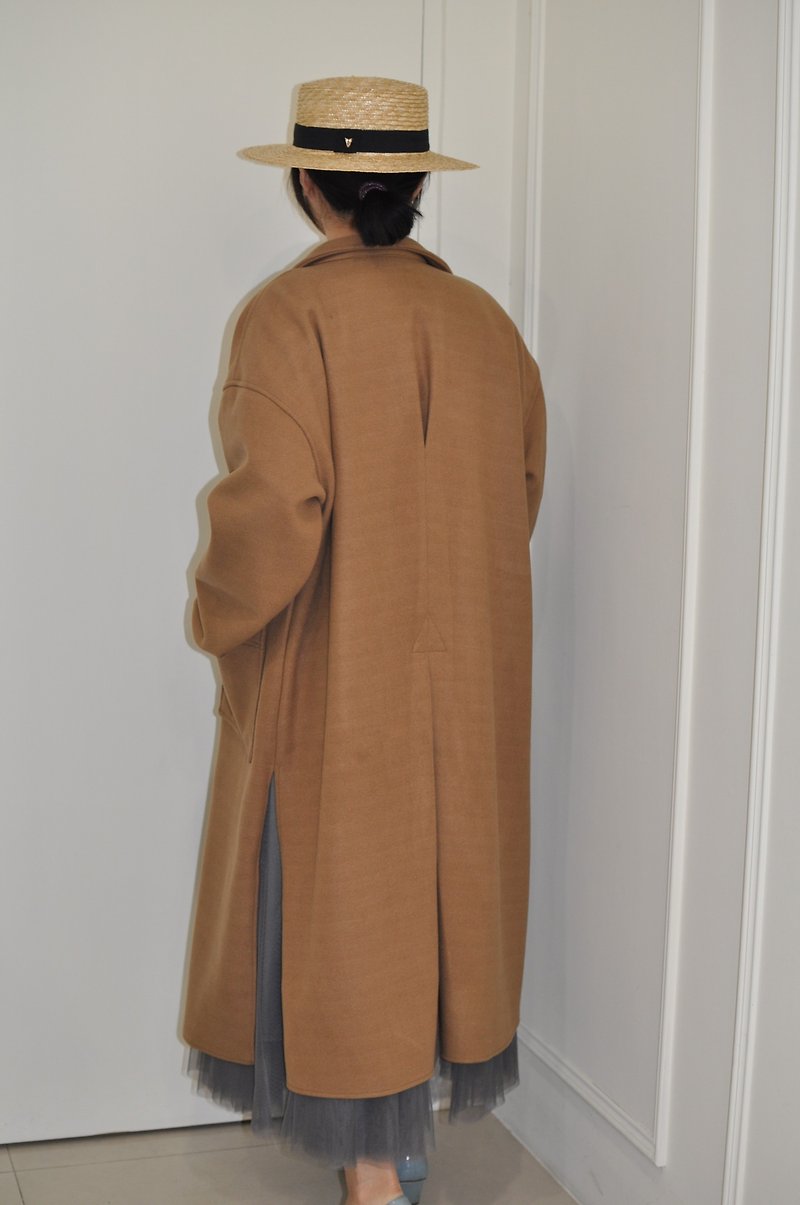 Flat 135 X Taiwan designer 90% wool wool fabric olive green long coat jacket - Women's Casual & Functional Jackets - Wool Brown