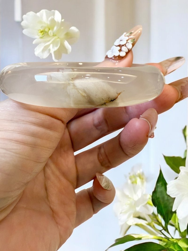 櫻花瑪瑙手鐲 瑪瑙手鐲高級烟灰冰灰成形木棉花意境正鐲54/55可戴 - 手鍊/手環 - 玉石 