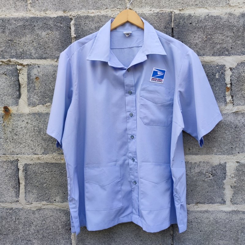 Vintage UNITED STATES POSTAL SERVICE Official   Mailman 3 Pocket Uniform Shirt - เสื้อเชิ้ตผู้ชาย - ผ้าฝ้าย/ผ้าลินิน สีน้ำเงิน