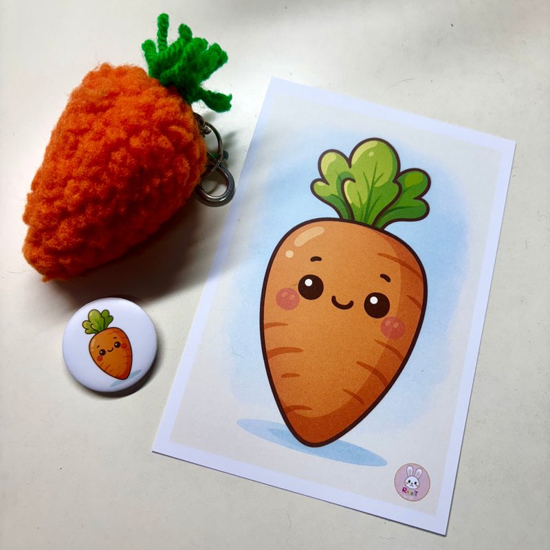 うさぎゥゥ にんじん ビーツ キーホルダー チャーム ポストカード 缶バッジセット - ピンバッジ・ピンズ - その他の素材 オレンジ