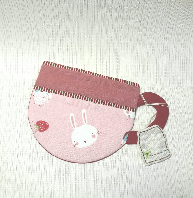 Fat coffee cup mat pink coaster bird small tea bag label gift - ที่รองแก้ว - ผ้าฝ้าย/ผ้าลินิน สึชมพู