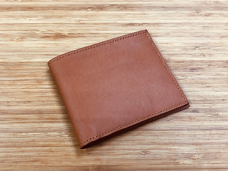 Red- Brown leather handmade short clip 6 card mezzanine + 2 dark layer spot Christmas gift - Wallets - Genuine Leather Brown