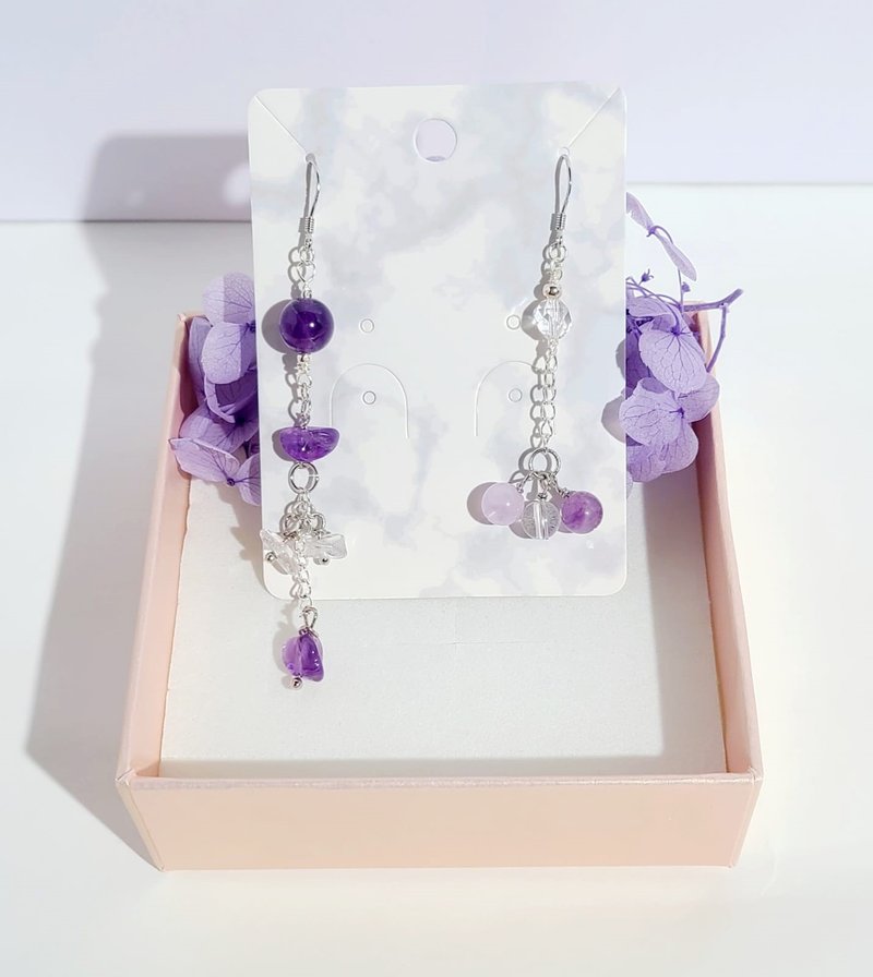 Romantic and elegant-natural amethyst/white crystal earrings - ต่างหู - คริสตัล 