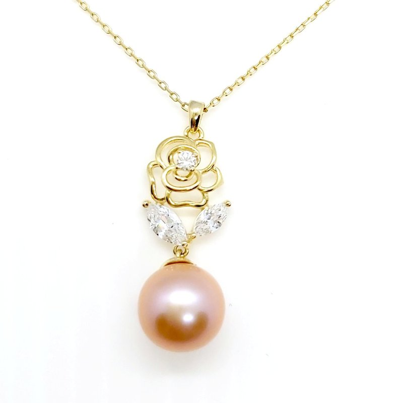Stone rose freshwater pearl sterling silver necklace - สร้อยคอ - ไข่มุก 
