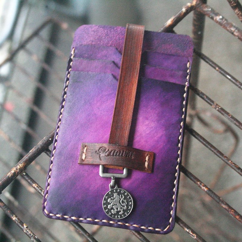 Atwill. British traveller. Handmade original brushed English cow leather button - Card Holders & Cases - Genuine Leather Purple