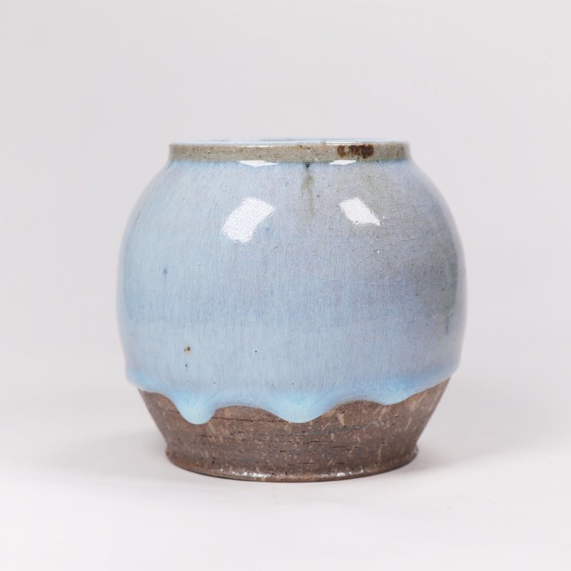 明芽窯 l 柴燒汝釉裂紋罐 - 茶壺/茶杯/茶具 - 陶 藍色