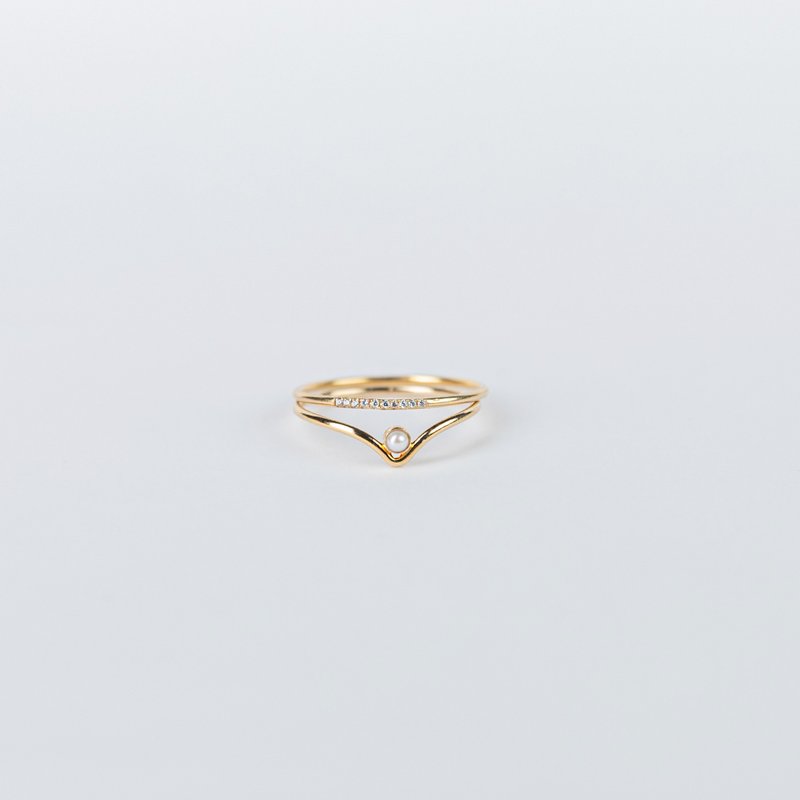 14KGF Gold Note V style Pearl Thin Ring - General Rings - Pearl 