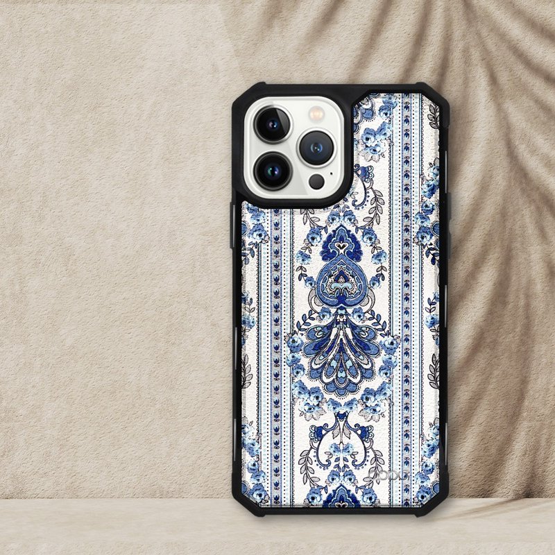iPhone 13全系列 軍規防摔皮革磁吸手機殼-巴洛克藍(上光版)黑殼 - 手機殼/手機套 - 其他材質 多色