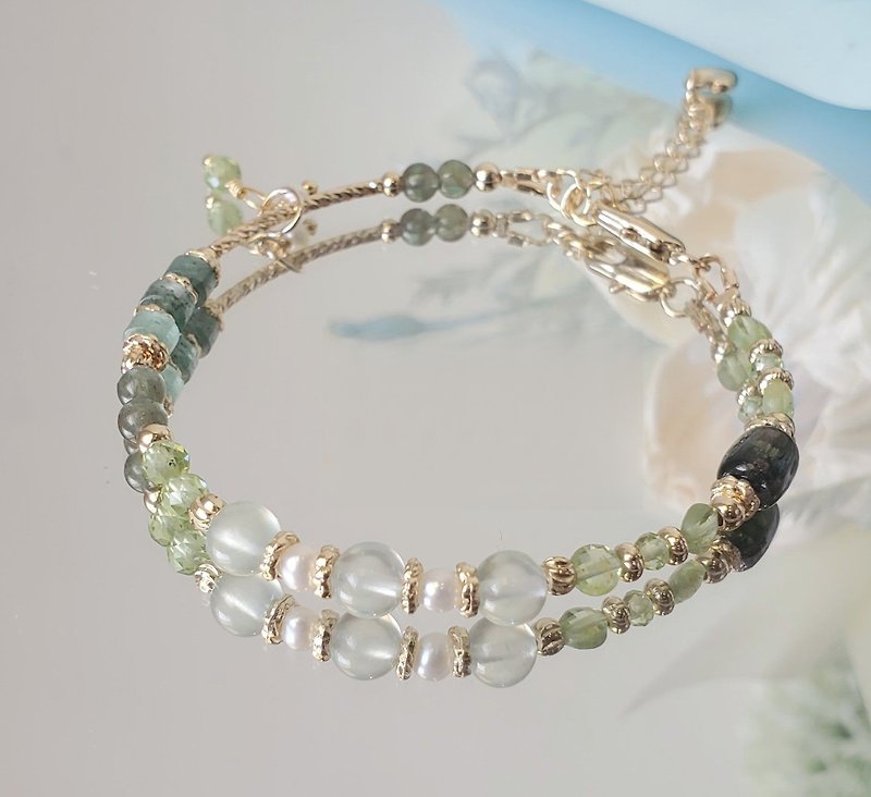 Love's Serenity Thin Chain Style - Heart Chakra 2.0 - Chakra Series/ Stone/ Stone/Eastern Jade/Shuishi Pearl - Bracelets - Crystal Green