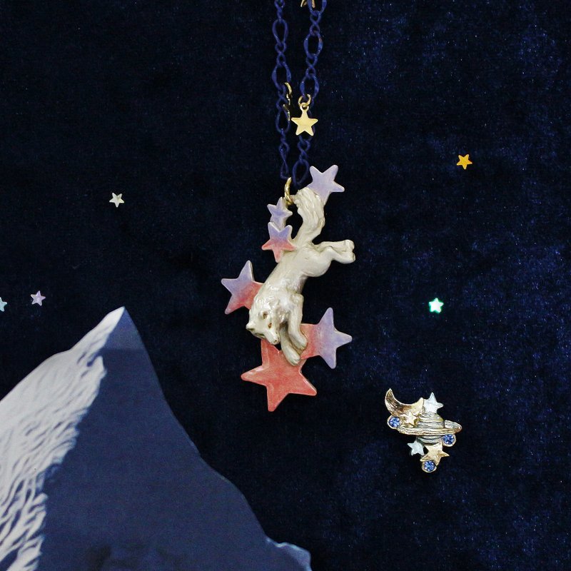 Lupus Meteor Shower Wolf Stars Necklace NE426 - Necklaces - Other Metals Pink