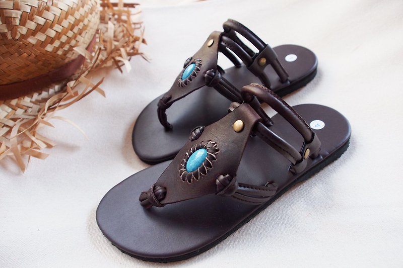 Boho Shoes Sling back or slip on bohemian shoe leather sandal beach summer style - 女款皮鞋 - 真皮 咖啡色