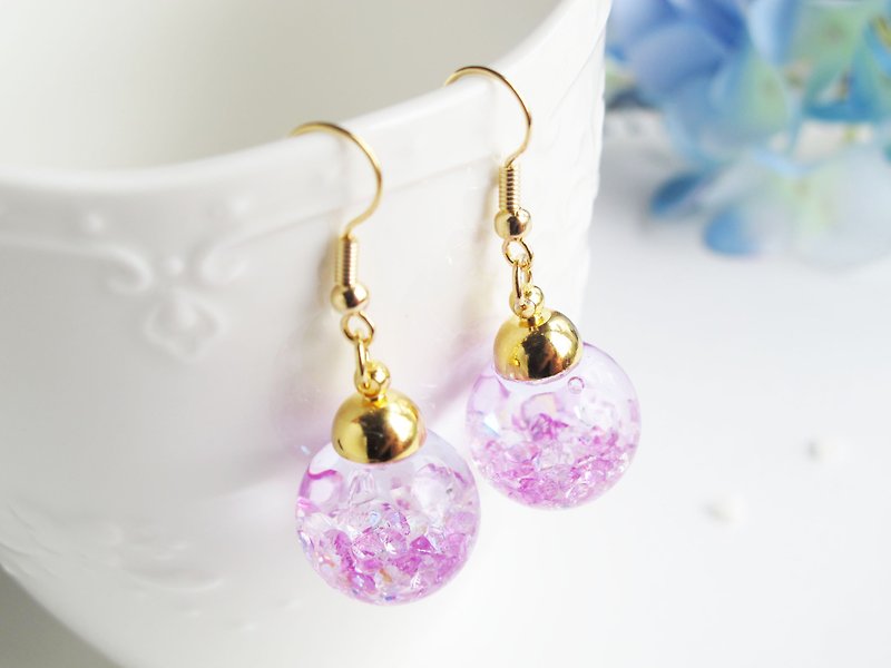* Rosy Garden * purple crystals water inside glass ball earrings - ต่างหู - แก้ว สีม่วง
