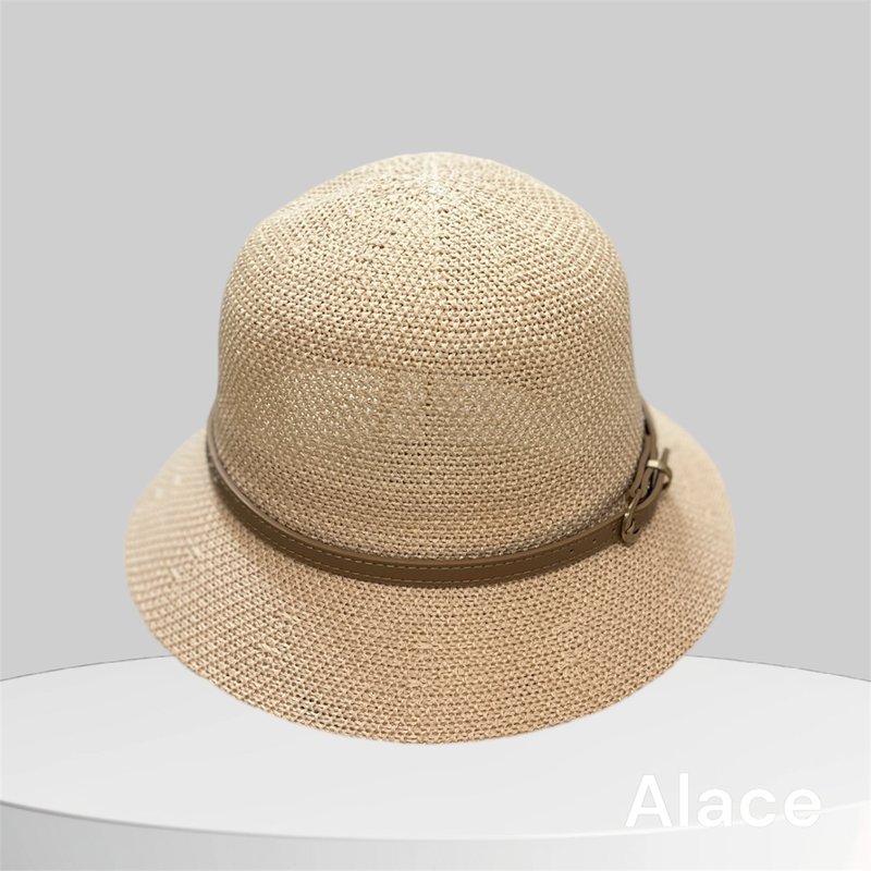 Elegant Belt Decorated Hat - Beige - Hats & Caps - Cotton & Hemp 