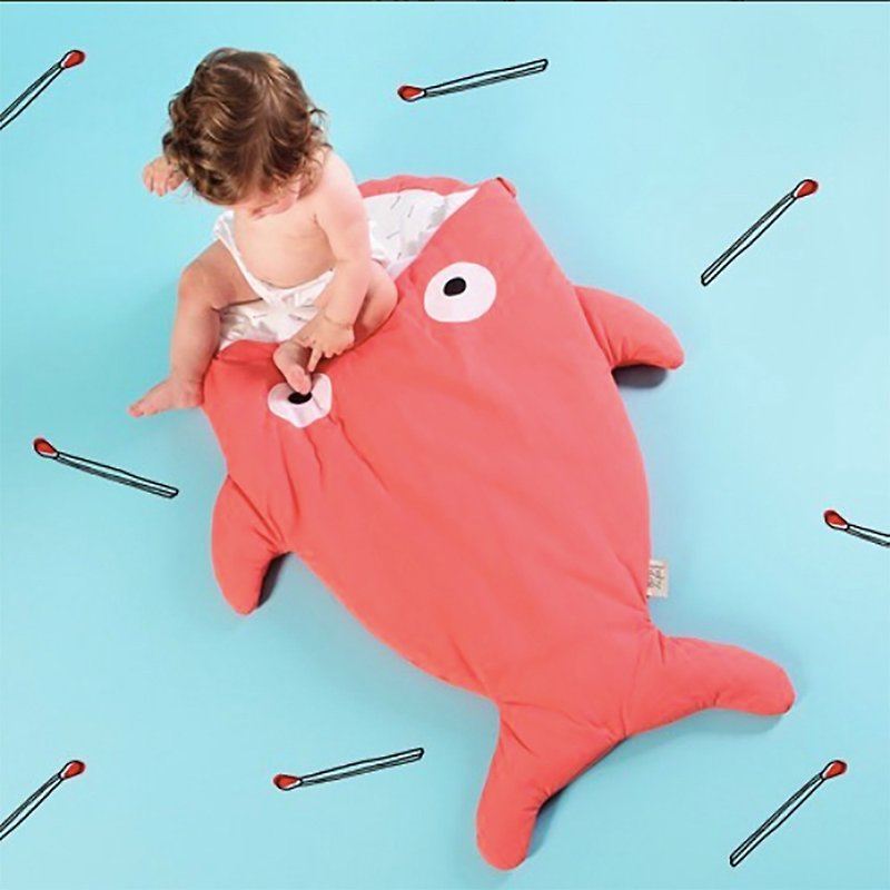 【西班牙製】鯊魚咬一口BabyBites純棉嬰幼兒多功能睡袋-輕量版 - 彌月禮盒 - 棉．麻 紅色