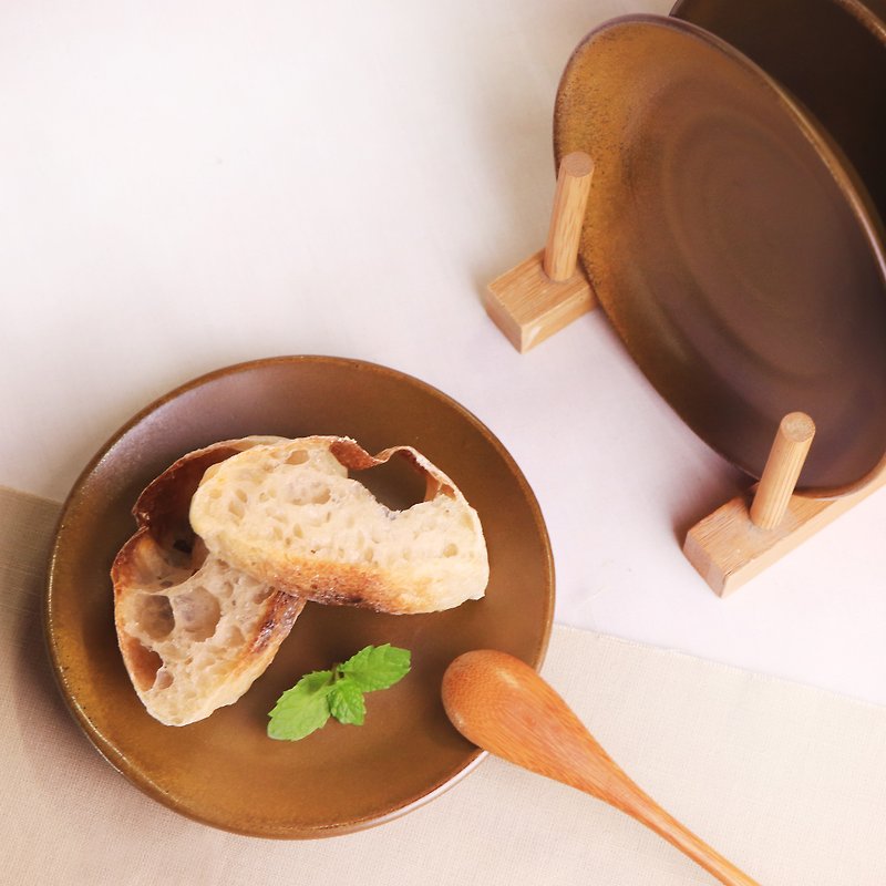 [Pan Creation Pottery Workshop-Afternoon Tea Series] Toffee_Retro Dim Sum Disc - Plates & Trays - Pottery Brown