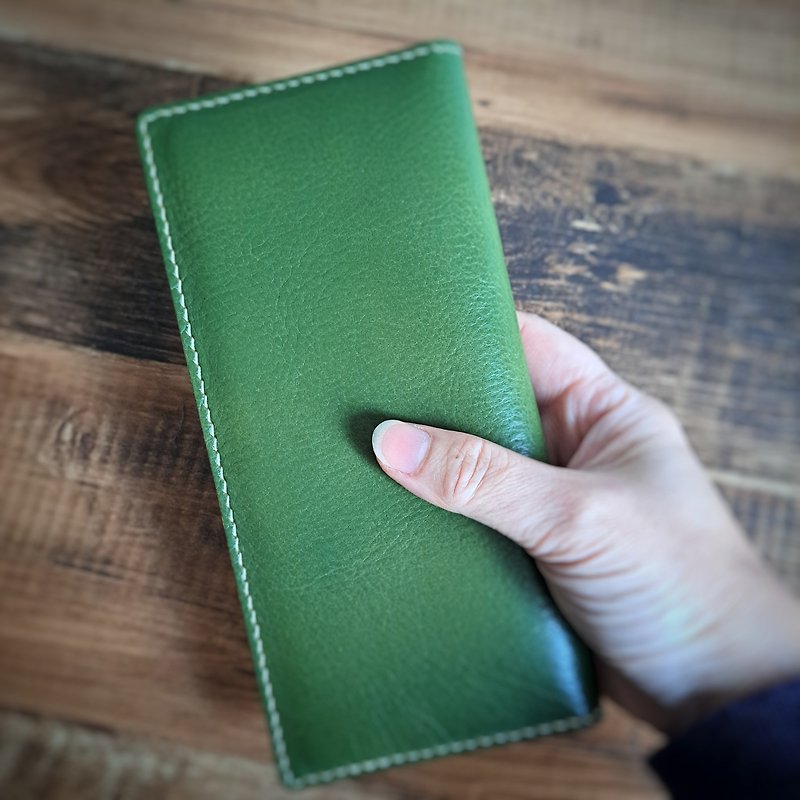 [Good Luck Wallet] mica at home simple genuine leather long clip/green [Italian vegetable tanned cowhide] - กระเป๋าสตางค์ - หนังแท้ 