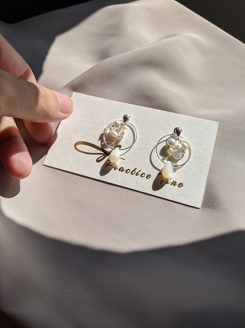Practice Fine 細語珍珠 - 925 純銀編織耳環 婚禮 - 耳環/耳夾 - 珍珠 白色