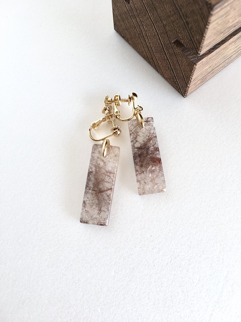 Rutilated quartz Clip-earring - ต่างหู - หิน สีนำ้ตาล