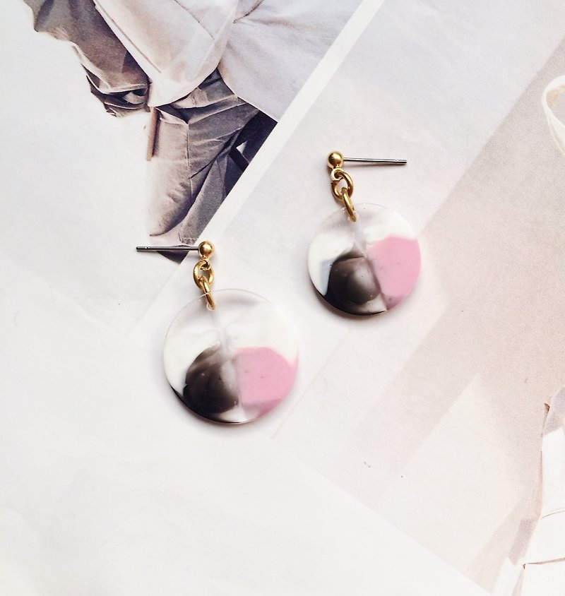 La Don - Earrings - Render - Large round pink ear clip / ear clip - ต่างหู - อะคริลิค สึชมพู