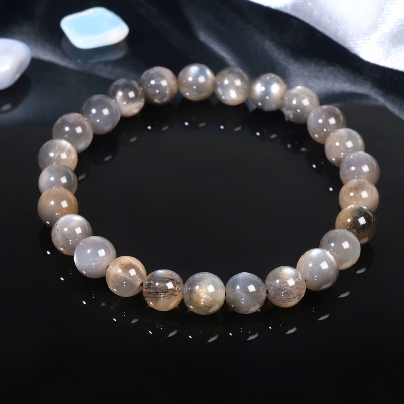 One Picture, One Item│#647 7.5mm Black Gold Sunstone Crystal Bracelet for Good Luck and Fortune, New Year Transformation - Bracelets - Crystal Black