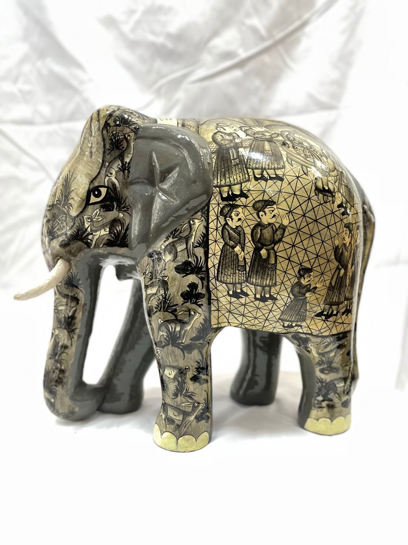 Handmade Lacquerware Painted Elephant in Kashmir, India - Mughal Palace - ของวางตกแต่ง - ไม้ 