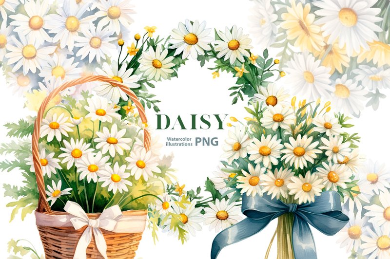 Watercolor daisy clipart Summer clipart Watercolor flowers png Cottagecore png - 電子手帳及素材 - 其他材質 