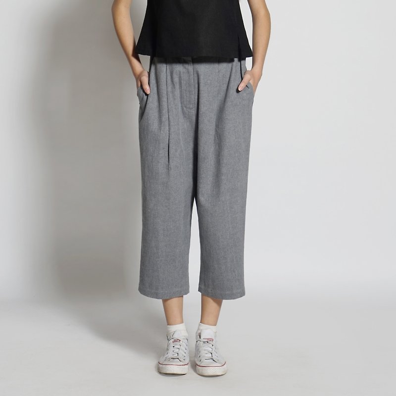 Black and white cut 17SS basic models blue pants - Women's Pants - Cotton & Hemp Gray