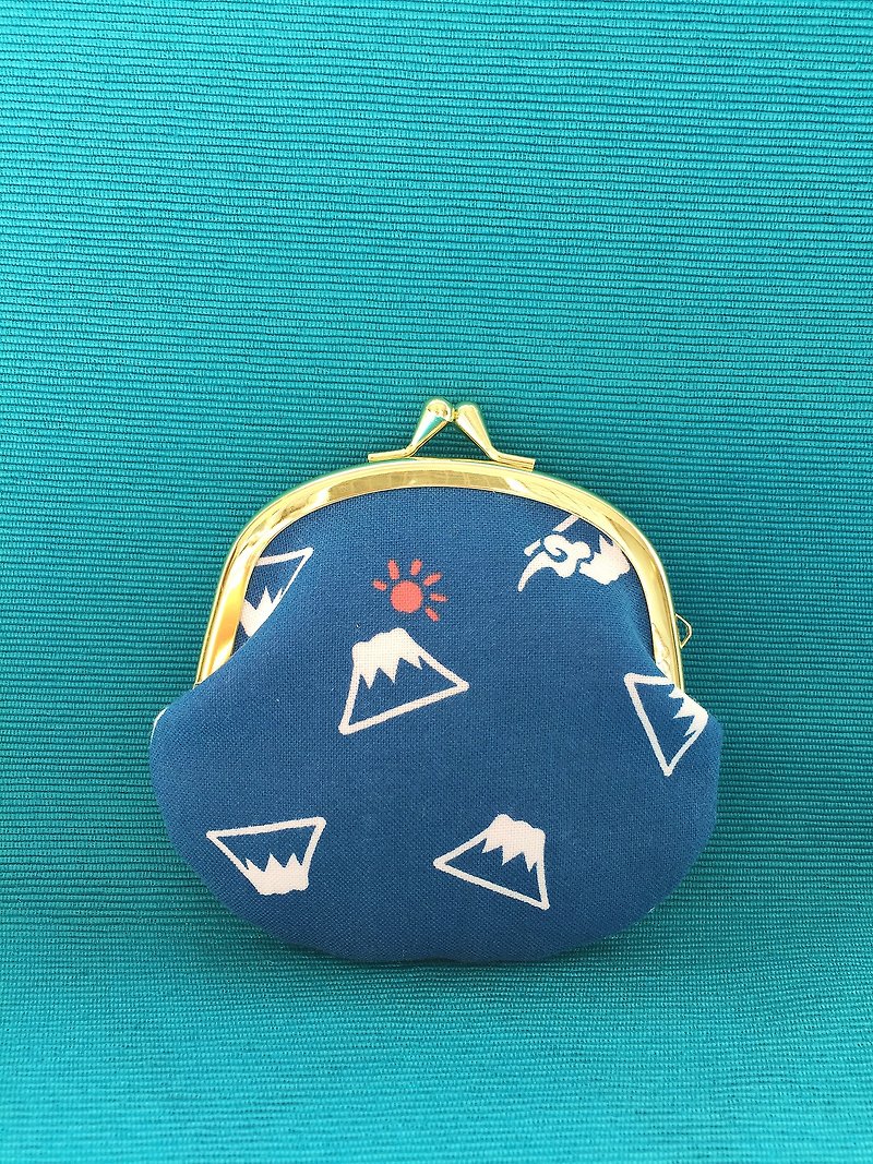 朝日富士山口金包 - 長短皮夾/錢包 - 棉．麻 藍色