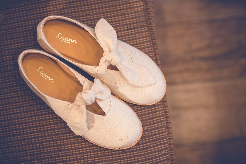 Bento Shoes - รองเท้าลำลองผู้หญิง - ผ้าฝ้าย/ผ้าลินิน ขาว