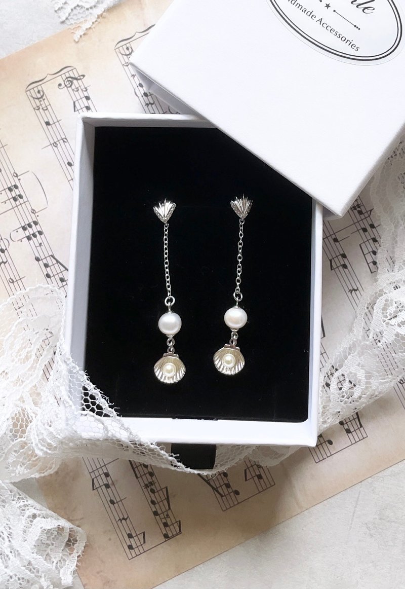 Ocean-shell and pearl earrings - ต่างหู - ไข่มุก 