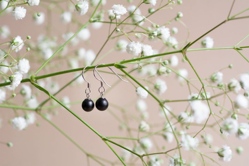 Sterling Silver Earrings with Shungite Beads 6mm - Earrings & Clip-ons - Silver Silver